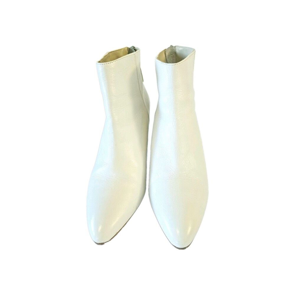 ZARA Basic Collection White Leather Ankle Bootie Pointed Toe Zip 7.5M EU38